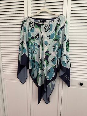Lesley Evers Classic Scarf Top in Blue Tulip